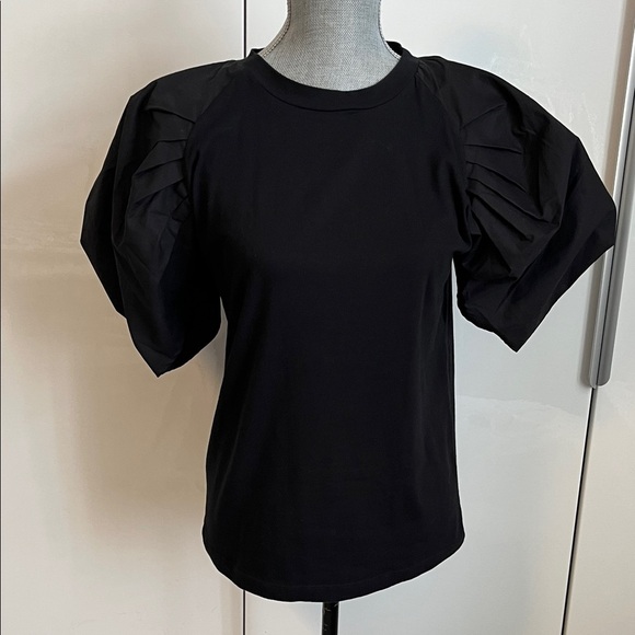 CHEPE ITALY Black Cotton Puff Sleeve T-Shirt Top, Size L - Picture 1 of 12